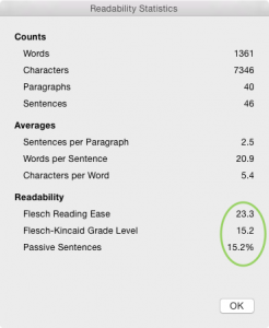 image of Readability Stats dialog box
