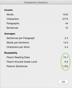image of Readability Statistics dialog box