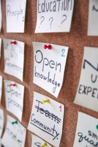 bulletin board with posted notes