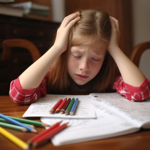 Little girl upset while learning.